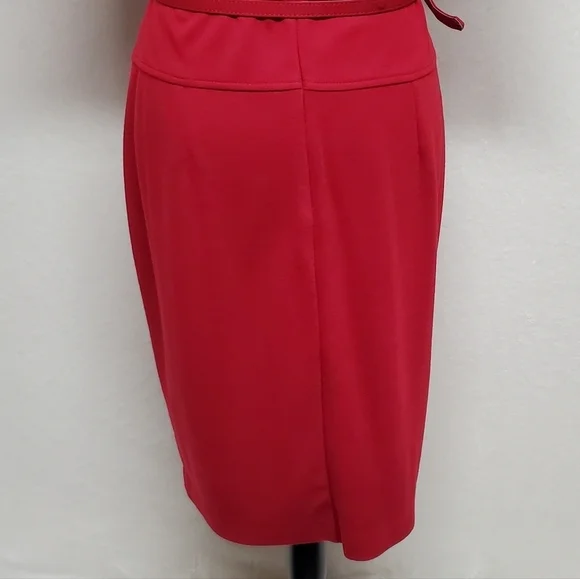 Retro Julian Taylor Red Front Ruffle Scoop Neck Belted Short Sleeve Midi Dress - Picture 12 of 15